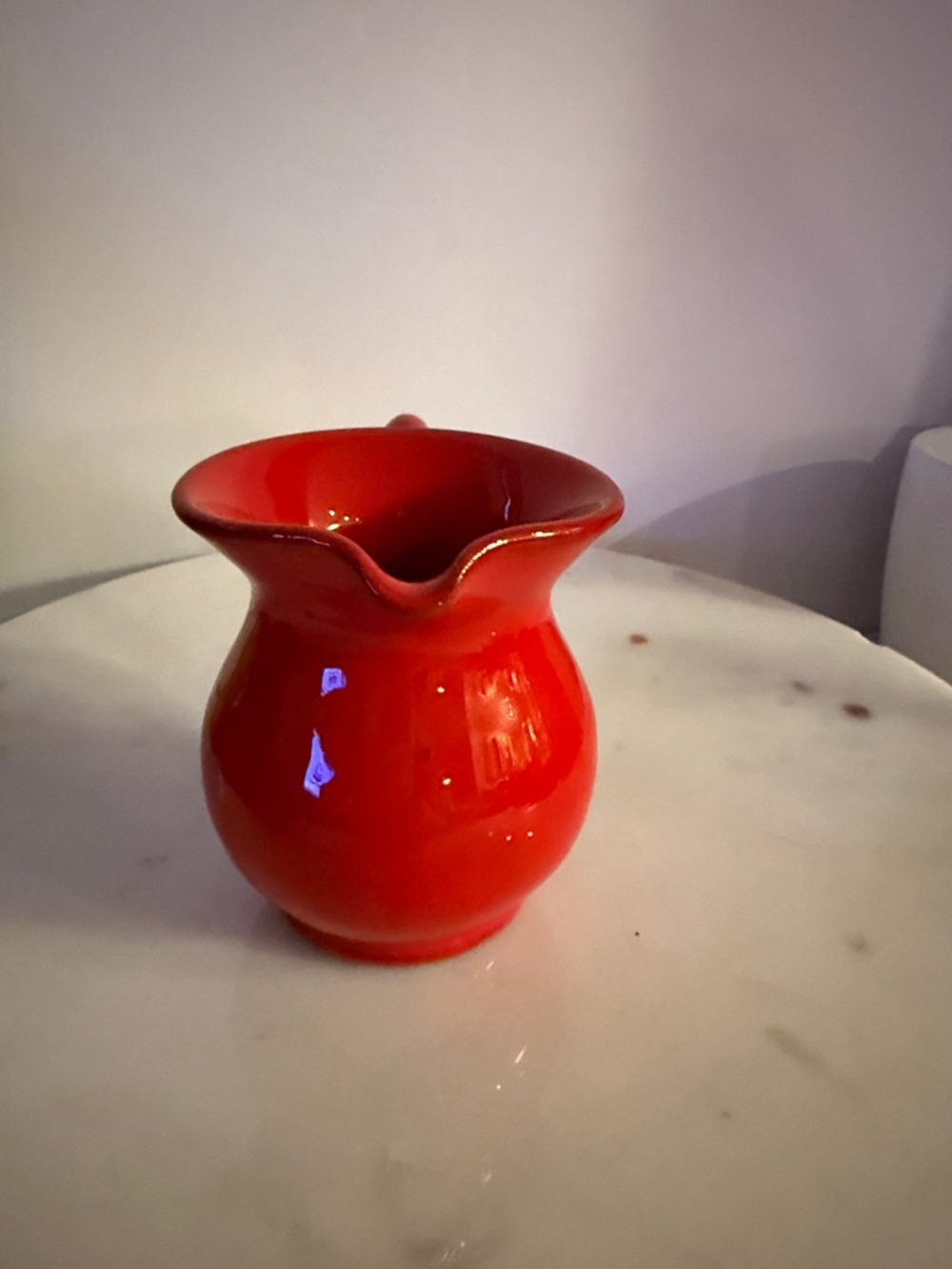 Glossy Red Ceramic Pitcher with Signed Base Italy is written on bottom - Picture 8 of 17
